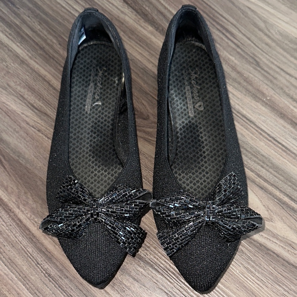 Skechers Black Flats with Sequin Bow